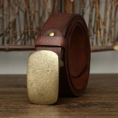 PD077 [핸드메이드] 3.8cm 폭 가죽 남성 벨트 두꺼운 카우레자 × 황동 버클 빈티지 청바지에 빛나는 어른을위한 가죽 벨트 (5 사이즈 · 4 컬러) 수제 선물 세련된 생일