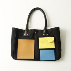 エジュー ajew Magic pocket tote\ブラック マジックポケット トートバッグ キャンバス レザーハンドル【2400014709407】