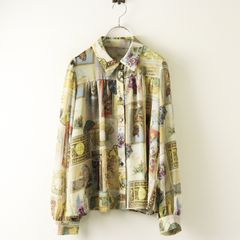 美品 2025AW ロイスクレヨン Lois CRAYON パッチワークブラウス M‖ベージュ ポストカード柄 アンティーク ギャザー【2400014732818】