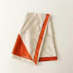 ジョンスメドレー JOHN SMEDLEY バイカラープリント シルクスカーフ オレンジ×シルバー系┃ショール【2400014725773】