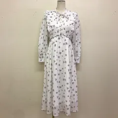 美品 tocco closet りぼん＆フリル付きパール釦フラワー×ドットプリントワンピース 花柄ワンピース M ホワイト