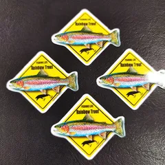 ※４枚セット🎵　ミニステッカー🎵　ボンボンドロップシール　ほどのミニサイズ　送料込み　ミニステッカーセット🎵　トリックアート　レインボートラウト　渓流　フィッシング　釣り　シール「Rainbow Trout　FISHING LIFE　ミニステッカー」