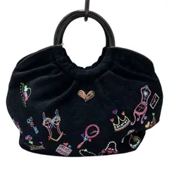 ThinkBee(シンクビー) トートバッグ - 黒×ピンク×マルチ 刺繍/ラインストーン/ハート レザー