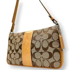 【美品】コーチ COACH ショルダーバッグ 6338 シグネチャー ポシェット クロスボディバッグ 斜め掛け可 レディース キャンバス レザー ベージュ ブラウン コンパクト エレガント クラシックデザイン ヴィンテージ クリーニング済み s90