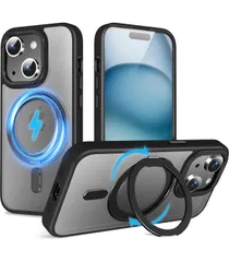 ★QUEASON【iPhone 15 用 MagSafe対応 ケース】360°回転スタンド ワイヤレス充電対応 あいふおん15 用 ケース リング付き 米軍MIL規格 スマホケース iphone 15 用 magsafe 超強磁力