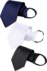 Best item(ベスト アイテム) ネクタイ ワンタッチ セット 10秒装着 結ばない 日本製 メンズ ビジネス 結婚式 冠婚葬祭 フォーマル 8cm 手洗い可 (10_ストライプホワイト_無地ブラック_無地,  Free Size)