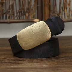 [핸드메이드] 3.8cm 폭 가죽 남성 벨트 두꺼운 카우레자 × 황동 버클 빈티지 청바지에 빛나는 어른을위한 가죽 벨트 (5 사이즈 · 4 컬러) 수제 선물 세련된 생일 PD077