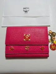 MCM キーホルダー ピンク コーラル レディース 二つ折り財布 (ダストバッグ含む 収納力抜群)