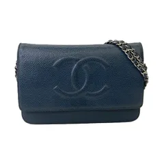 CHANEL シャネル ココマーク  チェーンウォレット ヴィンテージ ショルダーバッグ レディース キャビアスキン ネイビー ゴールド 中古