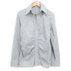 組曲sis クミキョクシス KUMIKYOKU SIS シャツ ブラウス 長袖 スキッパーカラー 透け感 ラメ ダイアゴナルストライプ柄 2 グレー 白 ホワイト /FF46