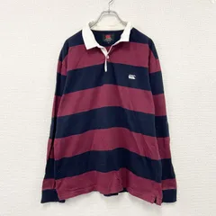 古着 used　Canterbury　カンタベリー　ラガーシャツ　長袖ポロシャツ　ボーダー　エンジ　紺　ネイビー　3XLサイズ