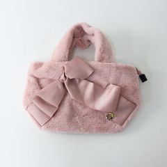 極美品 エムズグレイシー M'S GRACY リボン付きフェイクファーバッグ\ピンク トートバッグ ジップ【2400014733242】