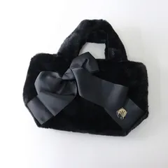 極美品 エムズグレイシー M'S GRACY リボン付きフェイクファーバッグ＼ブラック トートバッグ ジップ【2400014733259】