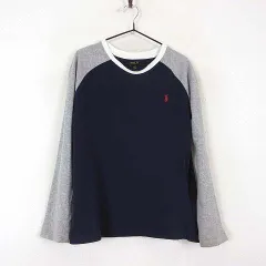 ポロ ラルフローレン POLO RALPH LAUREN Tシャツ 長袖 ロンT ラグラン ポニー ロゴ 刺繍 ナンバー プリント 6 グレー 紺 ネイビー 120cm 国内正規品