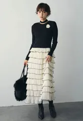 【新品】メローフリルティアードドッキングニットワンピース ブラック◾️Frene フラーネ