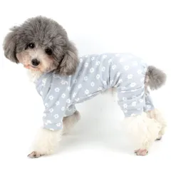 新品 RANPHY 犬服つなぎロンパース パジャマ 小型犬 超小型犬 猫服 愛犬 花柄プリント Tシャツ春夏秋用可愛い上着 デージー 柔らかいコットン製ペット洋服 部屋着 寝間着 抜け毛対策ドッグウエアカバーオール(ブルー S)
