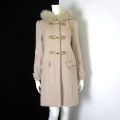 ミッシュマッシュ MISCH MASCH 失恋ショコラティエ コート ダッフルコート フォックスファー フード メルトン ウール M ピンクベージュ