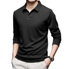 メンズ ポロシャツ ブラック L 長袖 大きいサイズ ゆったり ソフトタッチ 滑らか 着心地良い エレガント トップス メンズファッション シンプル 襟付きポロシャツ ビジネス オフィス 通勤 選挙 作業服 HMRMSMT A62