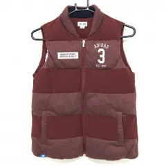 【美品】アディダス 中綿ベスト ダークレッド×グレー 一部ヘリンボーン ロゴ白  レディース M/M ゴルフウェア adidas