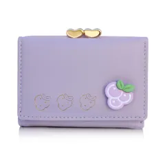 【新着商品】女の子 かわいい 三つ折り レディース 財布 小銭入れ リボン ウォレット 女子 [Libetter] 小学生 中学生 (パープル-ブドウ)
