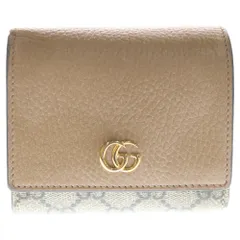 GUCCI (グッチ) GGロゴ バイカラー ミディアム PVCレザー 二つ折り財布 コンパクトウォレット ブラウン 598587