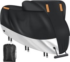 バイクカバー 原付カバー 420D厚手 車体カバー 大型 耐熱 防水 撥水 紫外線防止 盗難防止 いたずら対策 防風 防埃 防雨 防雪 最大254cmまで対応 収納バッグ付き ブラック HMRMSMT A39