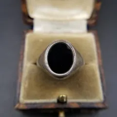 ミニマル オニキス インレイ 925 シルバー ヴィンテージ シグネット リング オーバル 指輪 銀 クラシック Gents 存在感 Y25-N