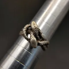 1978年 英国 ヴィンテージ 2匹の蛇 925 シルバー スネーク リング 指輪 銀 2連 バンド 絡み London ホールマーク ユニセックス Y25-N