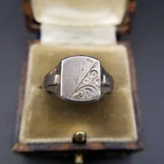 JHW社製 英国 ヴィンテージ フローラル エッチング レクタングル シグネット リング 925シルバー 銀 指輪 クラシカル レトロ メンズ Y25-N