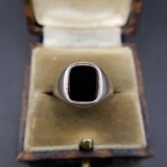 1978年 英国 ヴィンテージ オニキス インレイ 925シルバー シグネット リング 銀 指輪 レトロ Birmingham ホールマーク ユニセックス Y25-N