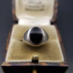 オニキス インレイ 925 シルバー ヴィンテージ シグネット リング オーバル 銀 指輪 ミニマル クラシック メンズ ピンキー にも Y25-N