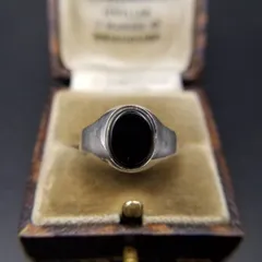 オニキス インレイ 925 シルバー ヴィンテージ シグネット リング オーバル 銀 指輪 ミニマル クラシック ユニセックス Y25-N②