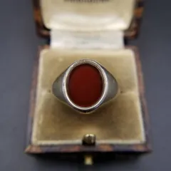 1973年 英国 ヴィンテージ カーネリアン インレイ 925 シルバー シグネット リング オーバル 銀 指輪 Birmingham ホールマーク Y25-N