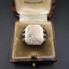英国 ヴィンテージ フローラル彫金 八角形 925 シルバー シグネット
