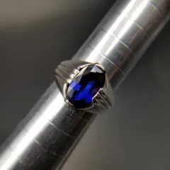 タンザナイトカラー オーバル ファセット ヴィンテージ シグネット リング シルバープレート 指輪 アールデコ クラシック メンズ Y25-N