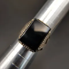 大粒 オニキス レクタングル サイド オープンワーク ヴィンテージ シグネット リング 指輪 シルバープレート 存在感 メンズ Y25-O