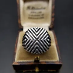 トライバル調 アールデコ 線状模様 925 シルバー ヴィンテージ リング 幅広 テーパード 銀 指輪 存在感 メンズ 大きいサイズ Y25-O