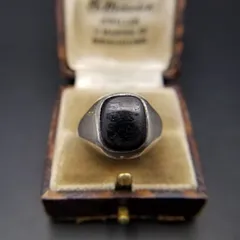 ミニマル オニキス インレイ 925 シルバー ヴィンテージ シグネット リング レクタングル 銀 指輪 シンプルな存在感 Gents Y25-O