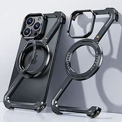 iphone 13 pro max ケース メタル フレームレス 極薄【多機能回転スタンド】MagSafe対応 アイフォン13プロマックスケースお洒落 軍用耐衝撃 iphone13 pro max ケース ブラック HMRMSMT A33