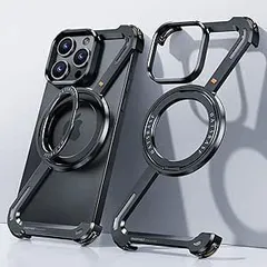 iphone 13 pro max ケース メタル フレームレス 極薄【多機能回転スタンド】MagSafe対応 アイフォン13プロマックスケースお洒落 軍用耐衝撃 iphone13 pro max ケース ブラック HMRMSMT A33