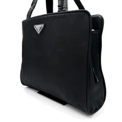 ?良品 ? PRADA プラダ 三角プレート ハンドバッグ ブラック 黒  トートバッグ OL 社会人 ナイロン 金具 鍵 南京錠 シルバー ユニセックス 男女 ヴィンテージ vintage