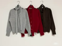 新品 Vネック カーディガン 紐セット ブラウン/グレー/レッド