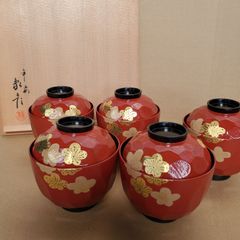 未使用】象彦 5客セット お吸い物椀 直径9㎝ 梅花 お椀 京都 平安象彦