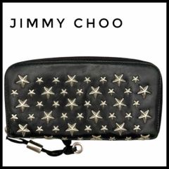 JIMMY CHOO(ジミーチュウ) 長財布 フィリッパ 黒×シルバー ラウンドファスナー/スタッズ/スター(星) レザー×金属素材 ジミー チュー JIMMY CHOO PIPPA CZN 長財布 メンズ 財布 レザー
