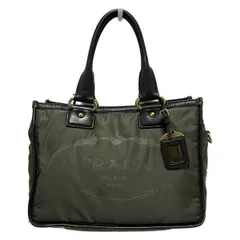 PRADA(プラダ) ハンドバッグ ロゴジャガード カーキ×ダークブラウン 革タグ レザー