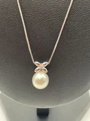K18WG アコヤ真珠 本真珠 パール ネックレス 約8.5mm 総重量約4g ホワイトゴールド　ダイヤ　D0.01