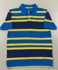 (送料無料) Tommy Hilfiger トミーヒルフィガー ブルー 黄色 キッズ 半袖 ポロTシャツ L (12-14)