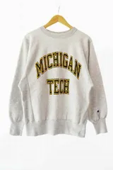 チャンピオン CHAMPION 90s USA製 Reverse Weave Sweatshirt MICHIGAN TECH リバースウィーブ カレッジロゴ 2段プリント ミシガン工科大学 スウェット トレーナー M 灰 グレー 250517