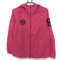 パーリーゲイツ ナイロンジップパーカー ピンク×黒 ロゴプリント 裾ドローコード 薄手  レディース 1(M) ゴルフウェア PEARLY GATES