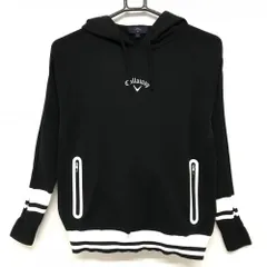 【超美品】キャロウェイ ニットパーカー 黒×白 サイド透かし編み セーター  レディース S ゴルフウェア Callaway